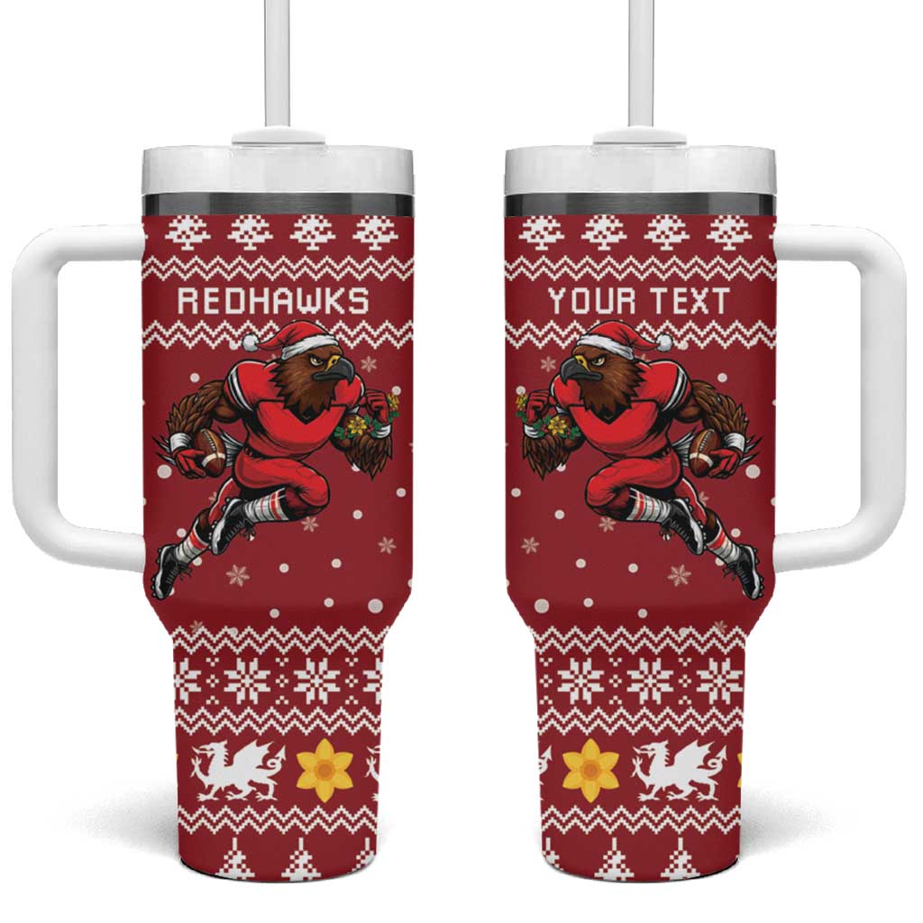 Personalized Radnorshire Wales Christmas Tumbler With Handle Red-Tailed Hawk Rugby - Wonder Print Shop