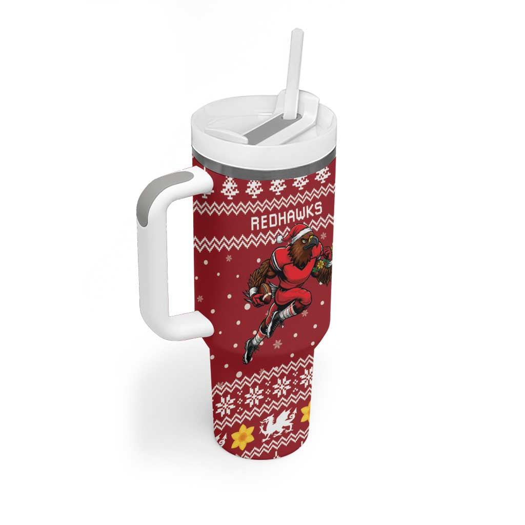 Personalized Radnorshire Wales Christmas Tumbler With Handle Red-Tailed Hawk Rugby - Wonder Print Shop