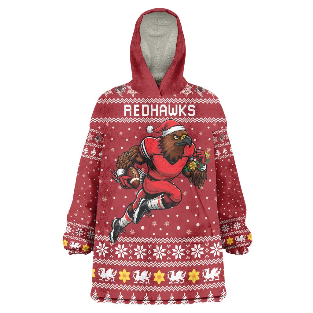 Personalized Radnorshire Wales Christmas Wearable Blanket Hoodie Red-Tailed Hawk Rugby - Wonder Print Shop