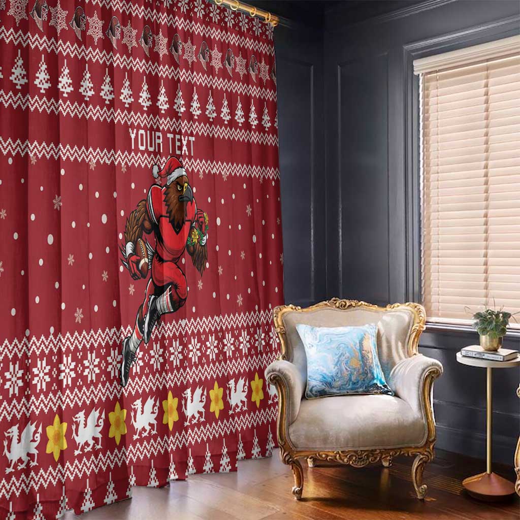 Personalized Radnorshire Wales Christmas Window Curtain Red-Tailed Hawk Rugby - Wonder Print Shop