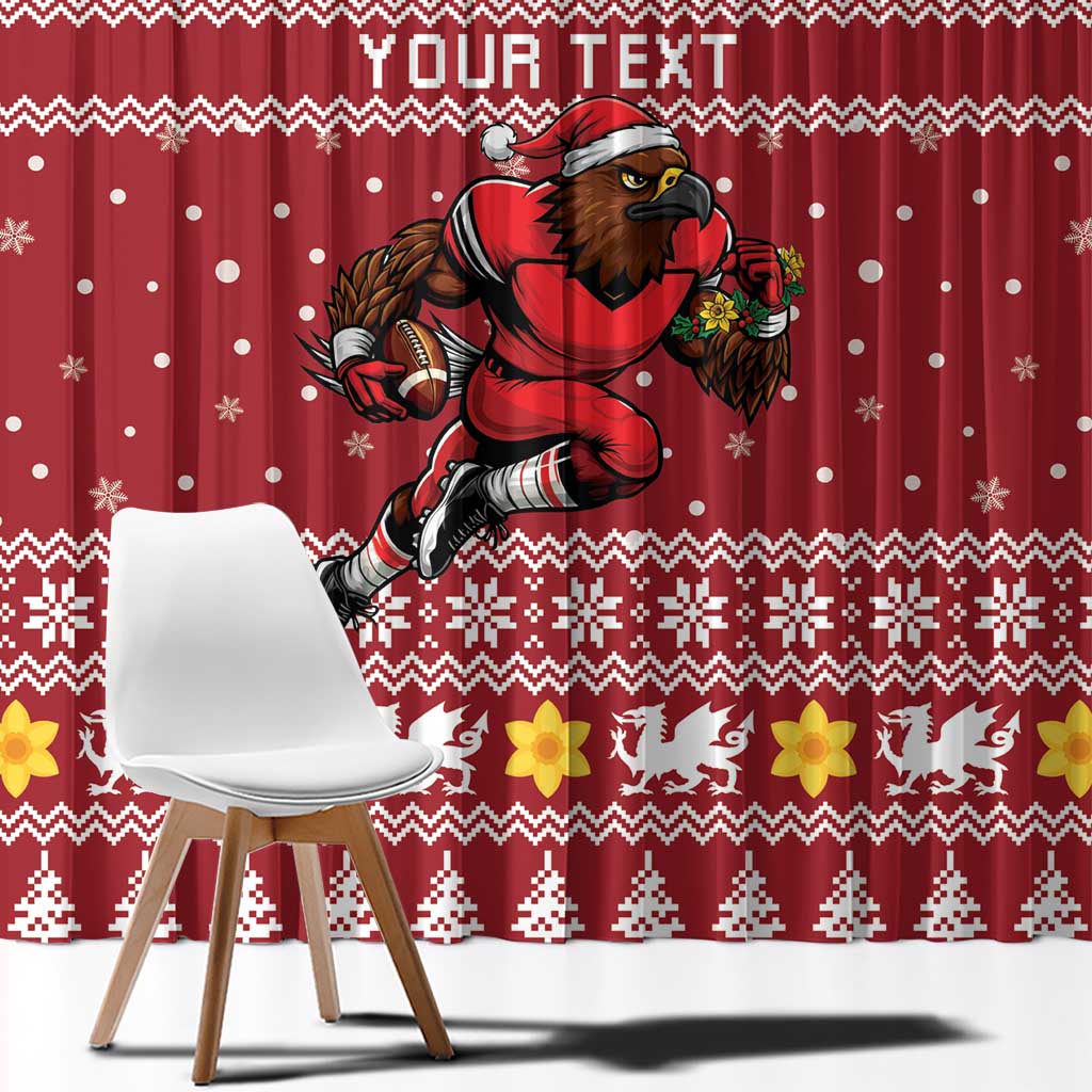 Personalized Radnorshire Wales Christmas Window Curtain Red-Tailed Hawk Rugby - Wonder Print Shop