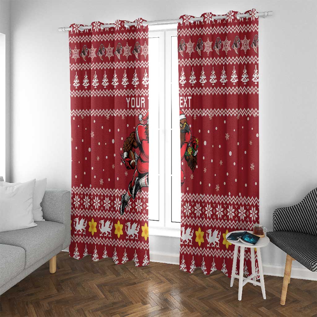 Personalized Radnorshire Wales Christmas Window Curtain Red-Tailed Hawk Rugby - Wonder Print Shop