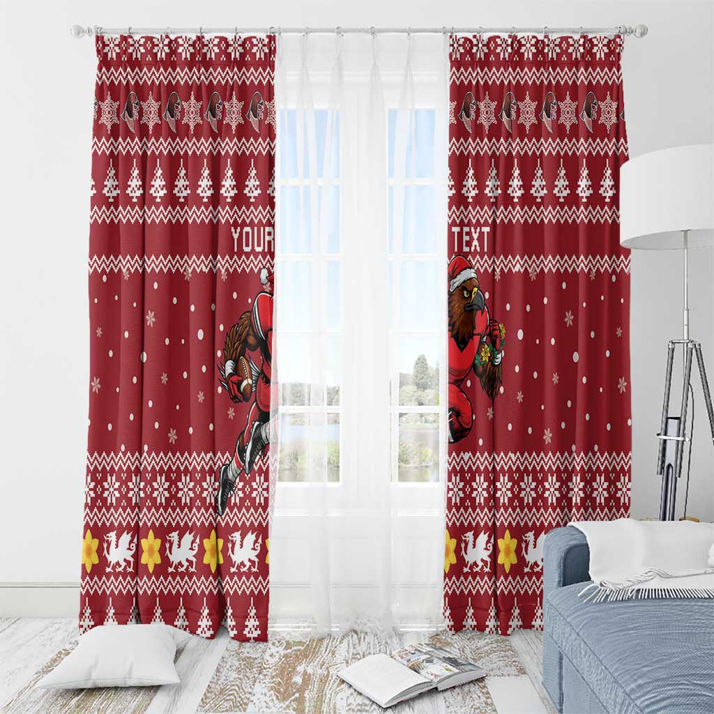 Personalized Radnorshire Wales Christmas Window Curtain Red-Tailed Hawk Rugby - Wonder Print Shop