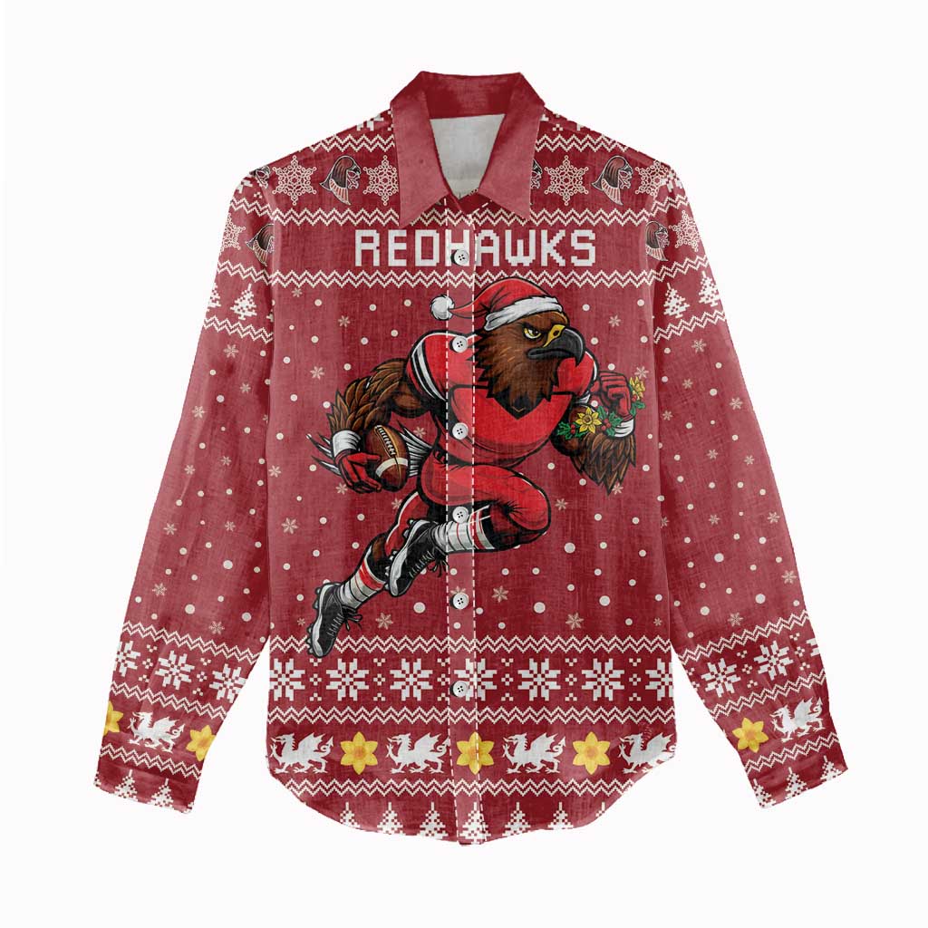 Personalized Radnorshire Wales Christmas Women Casual Shirt Red-Tailed Hawk Rugby - Wonder Print Shop