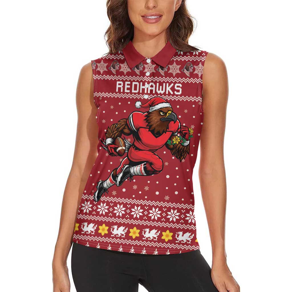 Personalized Radnorshire Wales Christmas Women Sleeveless Polo Shirt Red-Tailed Hawk Rugby - Wonder Print Shop