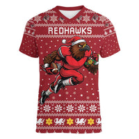 Personalized Radnorshire Wales Christmas Women V-Neck T-Shirt Red-Tailed Hawk Rugby - Wonder Print Shop