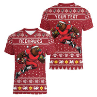 Personalized Radnorshire Wales Christmas Women V-Neck T-Shirt Red-Tailed Hawk Rugby - Wonder Print Shop