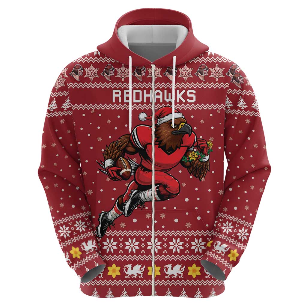 Personalized Radnorshire Wales Christmas Zip Hoodie Red-Tailed Hawk Rugby - Wonder Print Shop