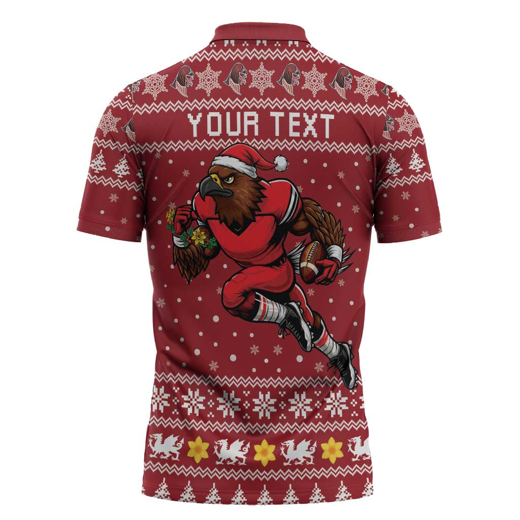 Personalized Radnorshire Wales Christmas Zipper Polo Shirt Red-Tailed Hawk Rugby - Wonder Print Shop