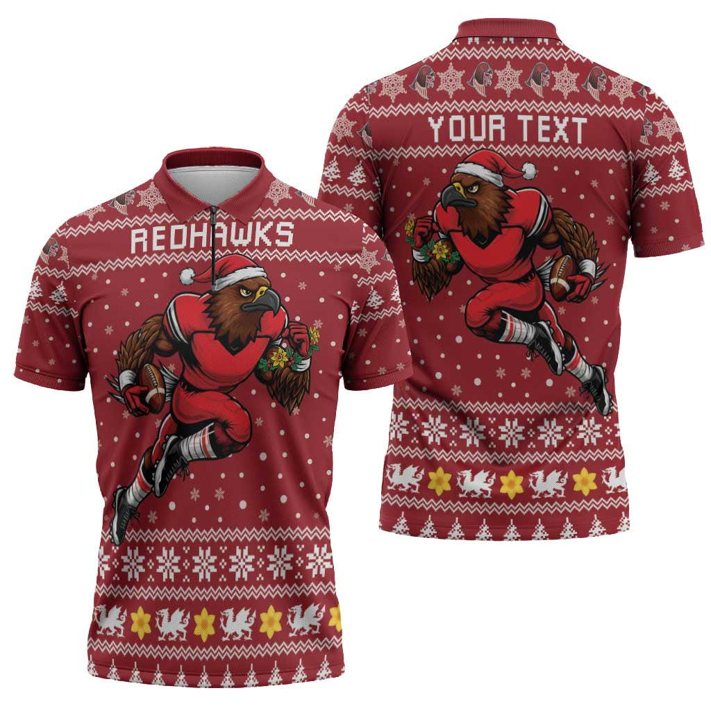 Personalized Radnorshire Wales Christmas Zipper Polo Shirt Red-Tailed Hawk Rugby - Wonder Print Shop