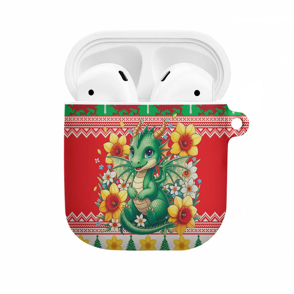 Wales Christmas AirPods Case Cute Green Welsh Dragon and Daffodils - Wonder Print Shop