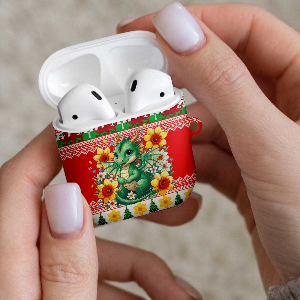 Wales Christmas AirPods Case Cute Green Welsh Dragon and Daffodils - Wonder Print Shop