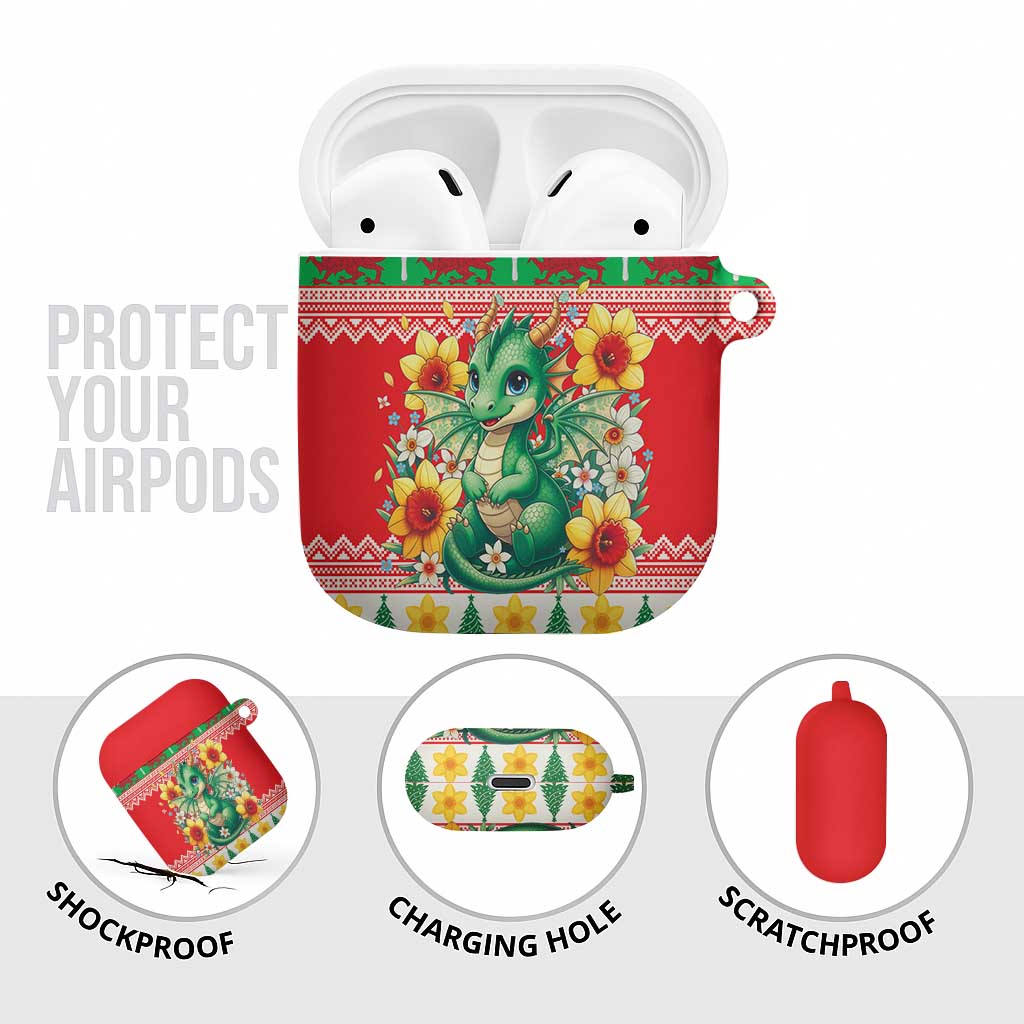 Wales Christmas AirPods Case Cute Green Welsh Dragon and Daffodils - Wonder Print Shop
