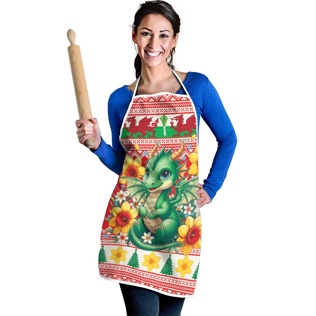 Wales Christmas Apron Cute Green Welsh Dragon and Daffodils - Wonder Print Shop