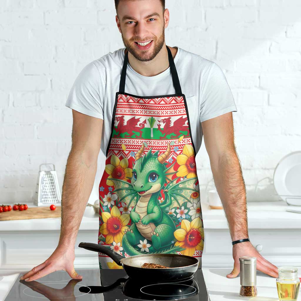 Wales Christmas Apron Cute Green Welsh Dragon and Daffodils - Wonder Print Shop