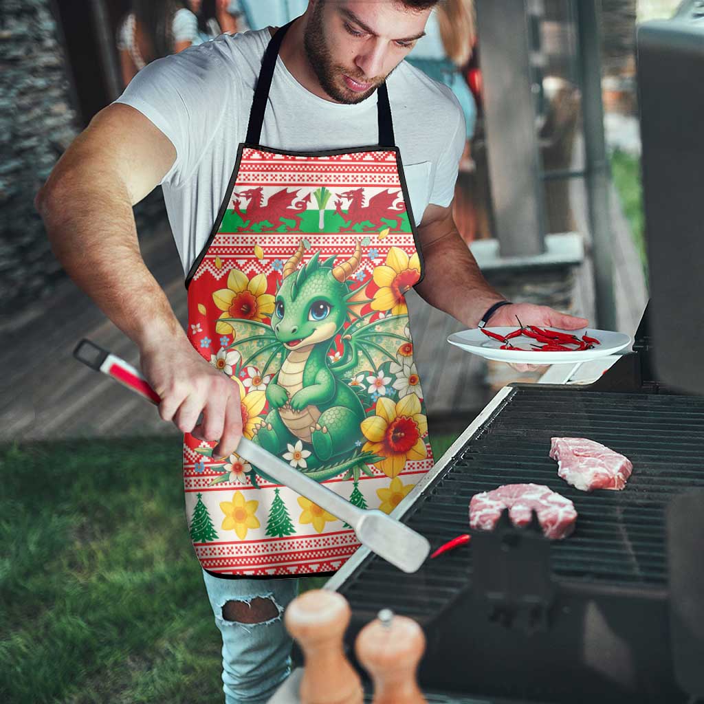 Wales Christmas Apron Cute Green Welsh Dragon and Daffodils - Wonder Print Shop