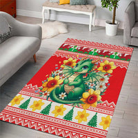 Wales Christmas Area Rug Cute Green Welsh Dragon and Daffodils - Wonder Print Shop