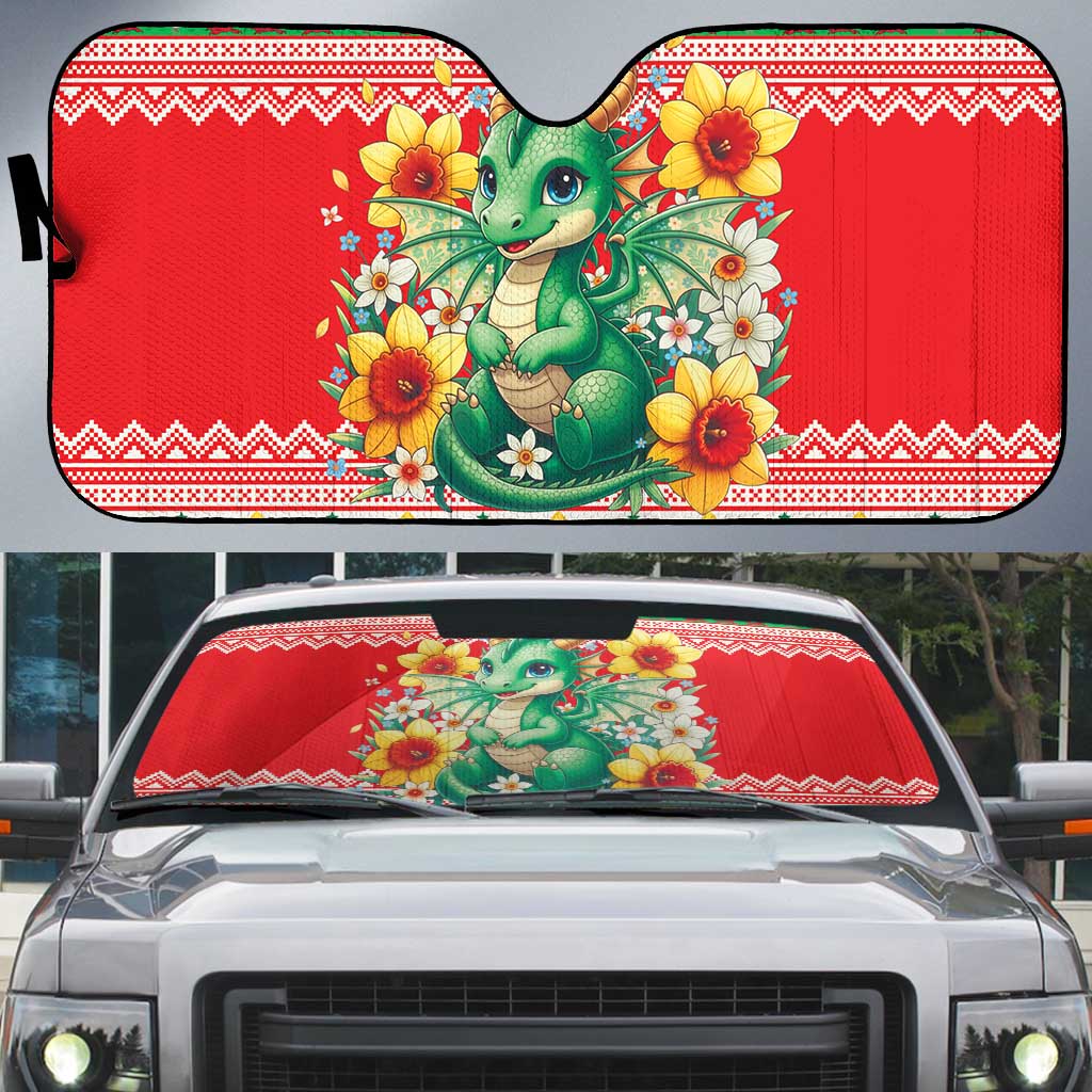Wales Christmas Auto Sun Shade Cute Green Welsh Dragon and Daffodils - Wonder Print Shop