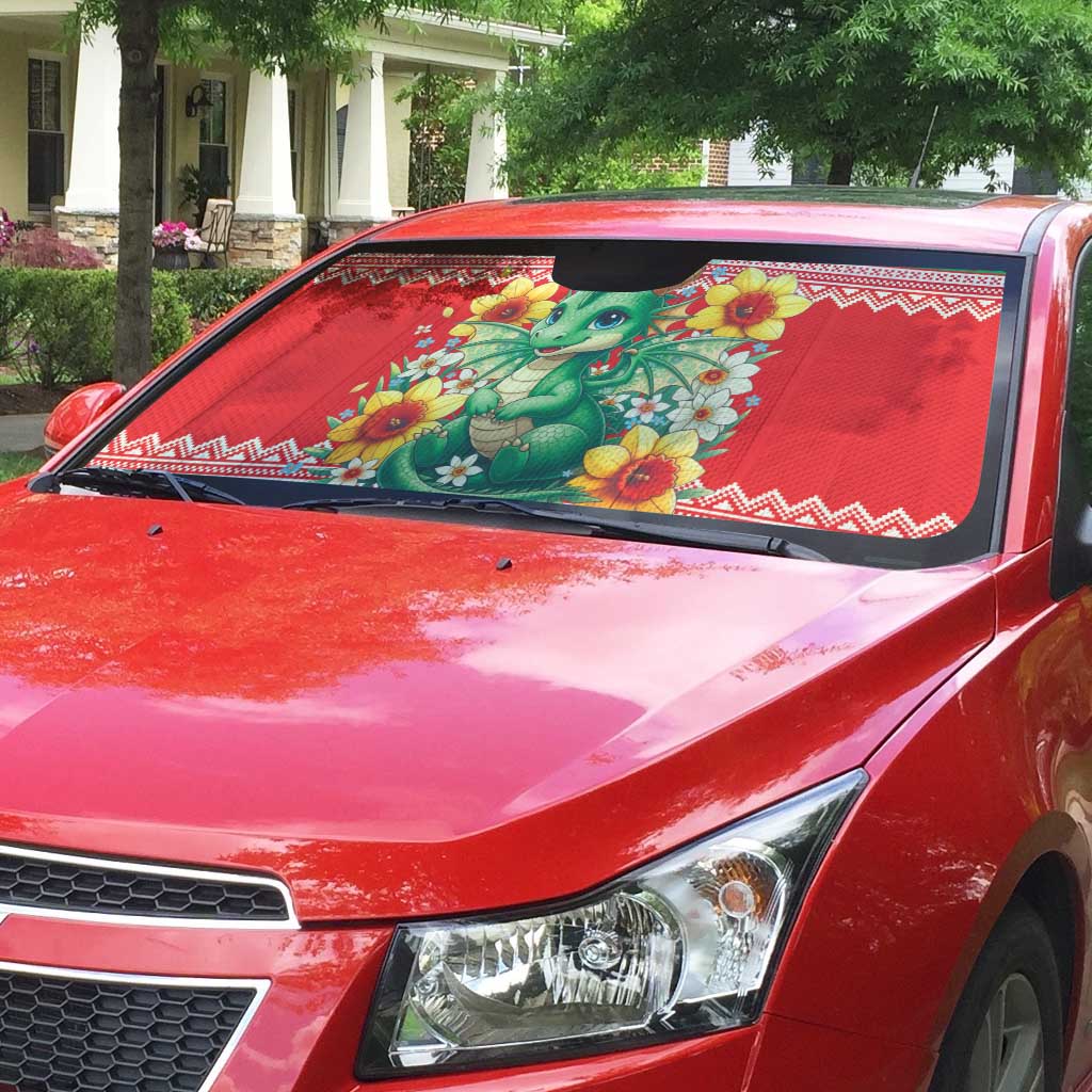 Wales Christmas Auto Sun Shade Cute Green Welsh Dragon and Daffodils - Wonder Print Shop