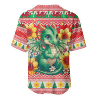 Wales Christmas Baseball Jersey Cute Green Welsh Dragon and Daffodils - Wonder Print Shop