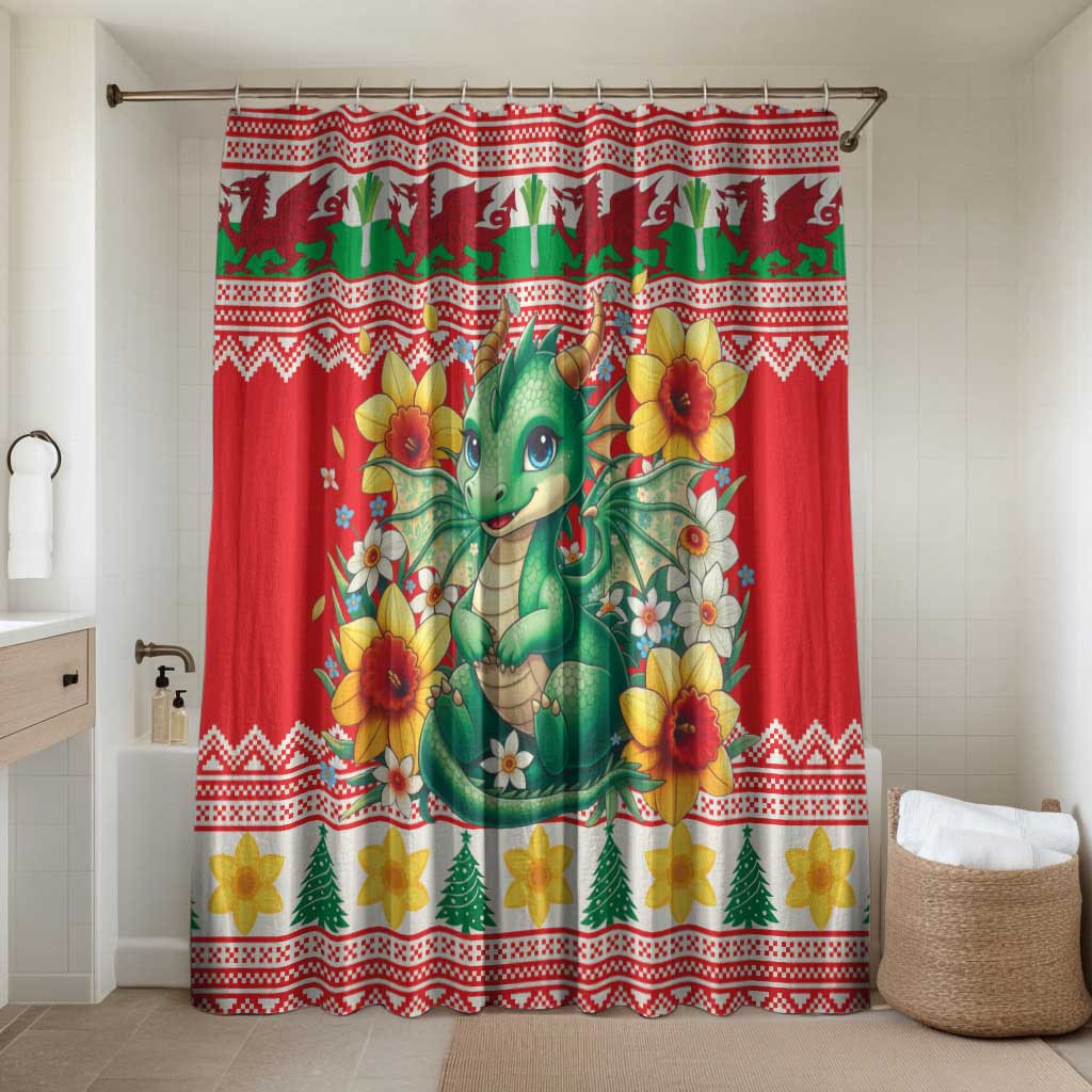 Wales Christmas Bathroom Set Cute Green Welsh Dragon and Daffodils - Wonder Print Shop