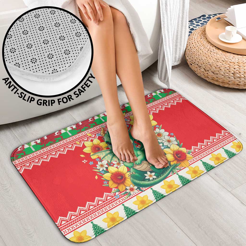 Wales Christmas Bathroom Set Cute Green Welsh Dragon and Daffodils - Wonder Print Shop