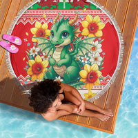 Wales Christmas Beach Blanket Cute Green Welsh Dragon and Daffodils - Wonder Print Shop