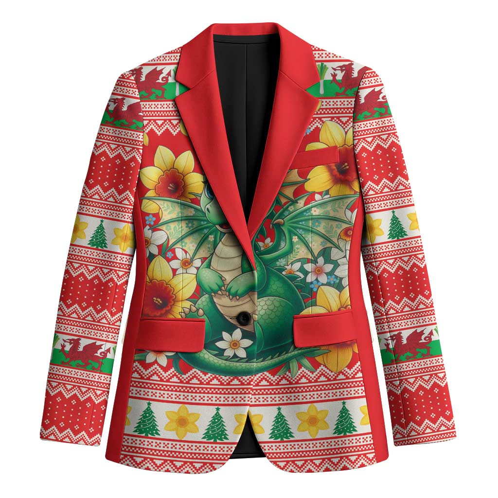 Wales Christmas Blazer Cute Green Welsh Dragon and Daffodils - Wonder Print Shop