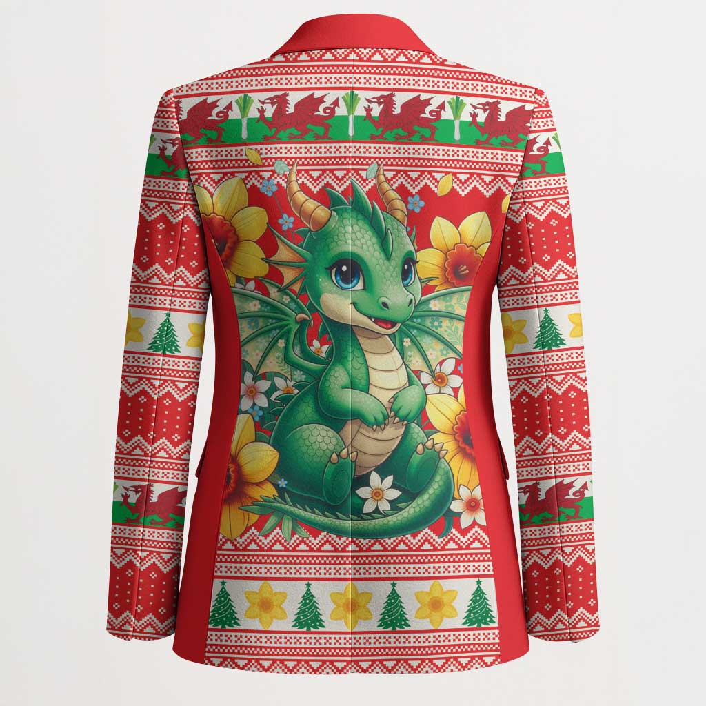 Wales Christmas Blazer Cute Green Welsh Dragon and Daffodils - Wonder Print Shop