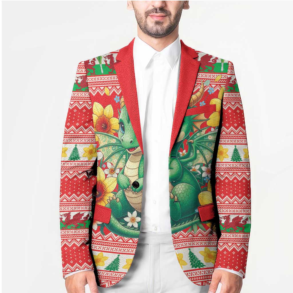 Wales Christmas Blazer Cute Green Welsh Dragon and Daffodils - Wonder Print Shop