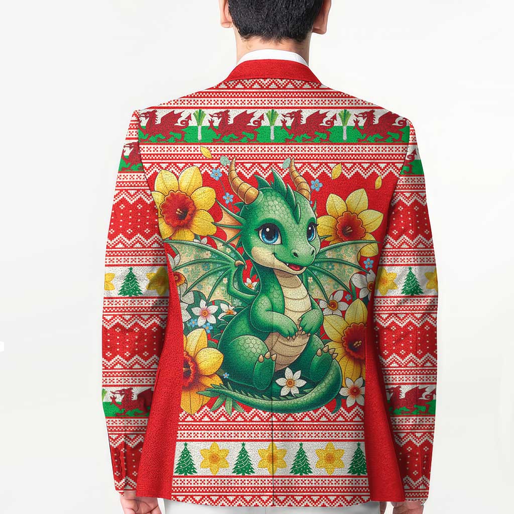 Wales Christmas Blazer Cute Green Welsh Dragon and Daffodils - Wonder Print Shop