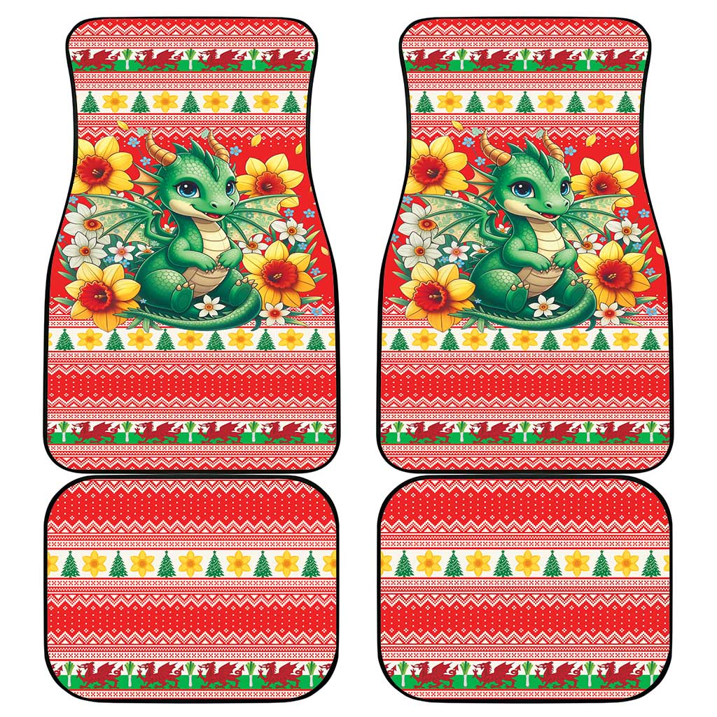 Wales Christmas Car Mats Cute Green Welsh Dragon and Daffodils - Wonder Print Shop