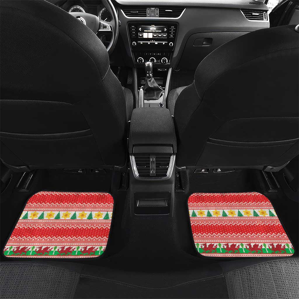 Wales Christmas Car Mats Cute Green Welsh Dragon and Daffodils - Wonder Print Shop
