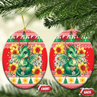 Wales Christmas Ceramic Ornament Cute Green Welsh Dragon and Daffodils - Wonder Print Shop