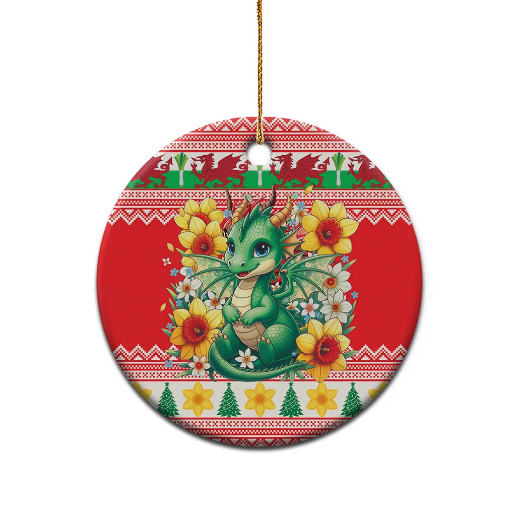 Wales Christmas Ceramic Ornament Cute Green Welsh Dragon and Daffodils - Wonder Print Shop