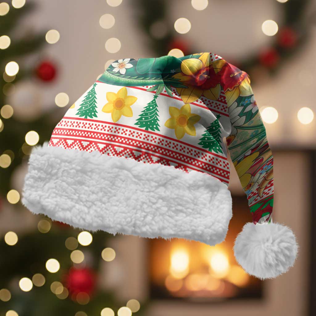 Wales Christmas Santa Hat Cute Green Welsh Dragon and Daffodils - Wonder Print Shop