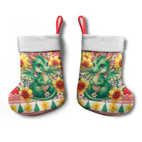 Wales Christmas Stocking Cute Green Welsh Dragon and Daffodils - Wonder Print Shop