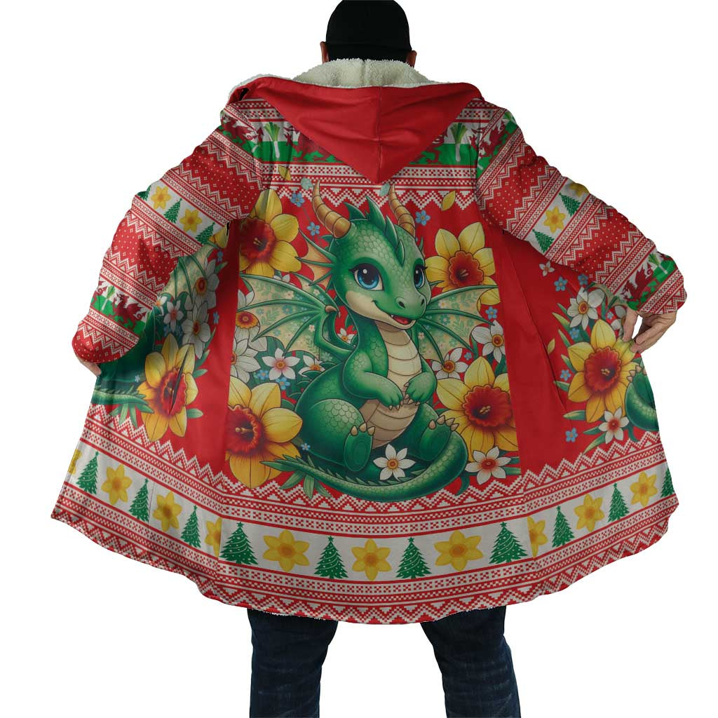 Wales Christmas Cloak Cute Green Welsh Dragon and Daffodils - Wonder Print Shop