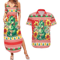 Wales Christmas Couples Matching Summer Maxi Dress and Hawaiian Shirt Cute Green Welsh Dragon and Daffodils - Wonder Print Shop