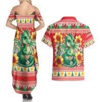 Wales Christmas Couples Matching Summer Maxi Dress and Hawaiian Shirt Cute Green Welsh Dragon and Daffodils - Wonder Print Shop
