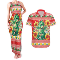 Wales Christmas Couples Matching Tank Maxi Dress and Hawaiian Shirt Cute Green Welsh Dragon and Daffodils - Wonder Print Shop