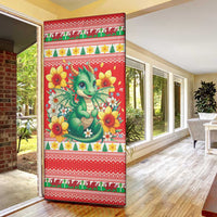 Wales Christmas Door Cover Cute Green Welsh Dragon and Daffodils - Wonder Print Shop