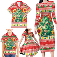 Wales Christmas Family Matching Long Sleeve Bodycon Dress and Hawaiian Shirt Cute Green Welsh Dragon and Daffodils - Wonder Print Shop