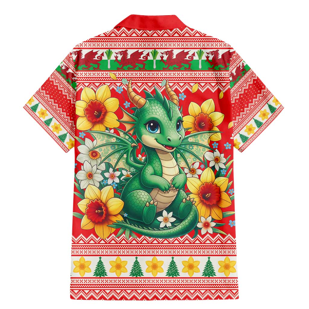 Wales Christmas Family Matching Mermaid Dress and Hawaiian Shirt Cute Green Welsh Dragon and Daffodils - Wonder Print Shop