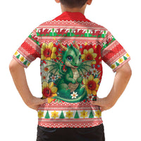 Wales Christmas Family Matching Off The Shoulder Long Sleeve Dress and Hawaiian Shirt Cute Green Welsh Dragon and Daffodils - Wonder Print Shop