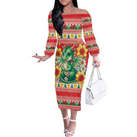 Wales Christmas Family Matching Off The Shoulder Long Sleeve Dress and Hawaiian Shirt Cute Green Welsh Dragon and Daffodils - Wonder Print Shop