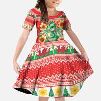 Wales Christmas Family Matching Off Shoulder Maxi Dress and Hawaiian Shirt Cute Green Welsh Dragon and Daffodils - Wonder Print Shop