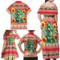 Wales Christmas Family Matching Off Shoulder Maxi Dress and Hawaiian Shirt Cute Green Welsh Dragon and Daffodils - Wonder Print Shop