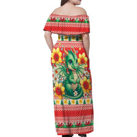 Wales Christmas Family Matching Off Shoulder Maxi Dress and Hawaiian Shirt Cute Green Welsh Dragon and Daffodils - Wonder Print Shop