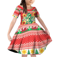 Wales Christmas Family Matching Off Shoulder Short Dress and Hawaiian Shirt Cute Green Welsh Dragon and Daffodils - Wonder Print Shop